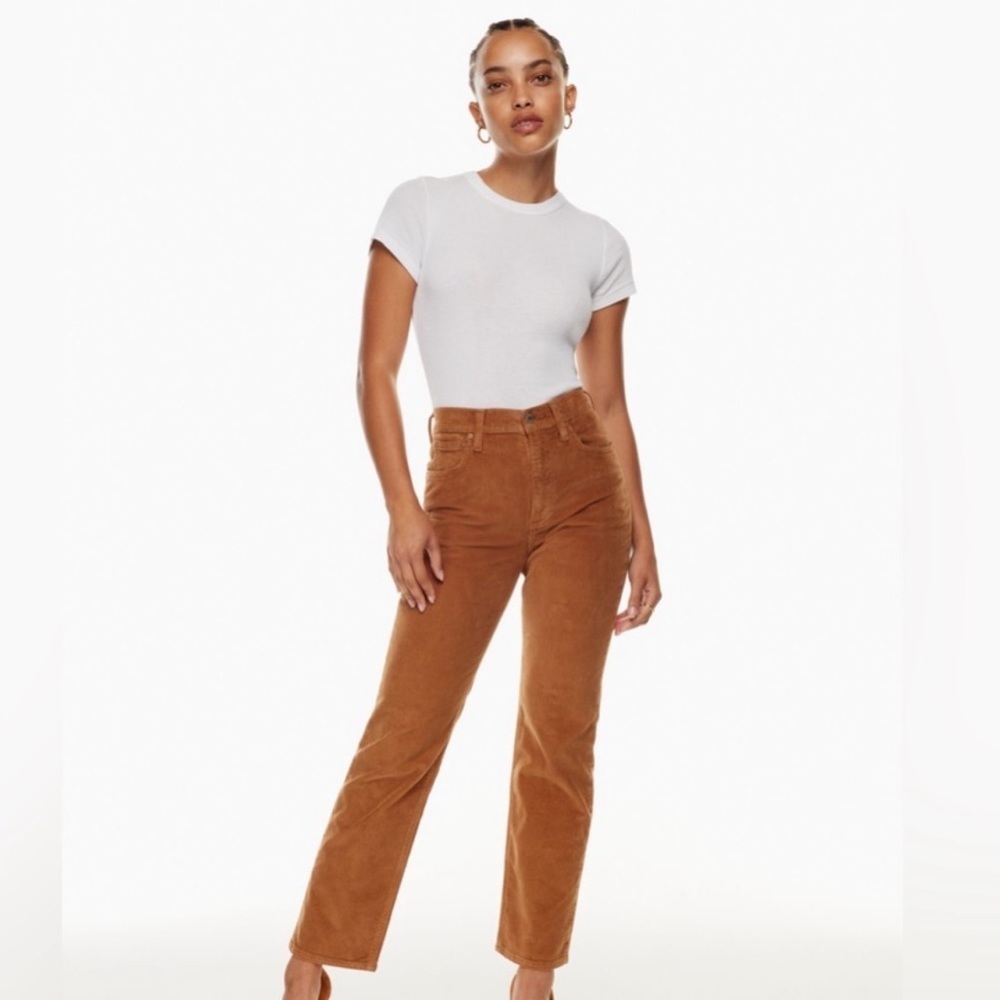 ARITZIA The Denim Forum Straight Corduroy High Waisted Tan Pants